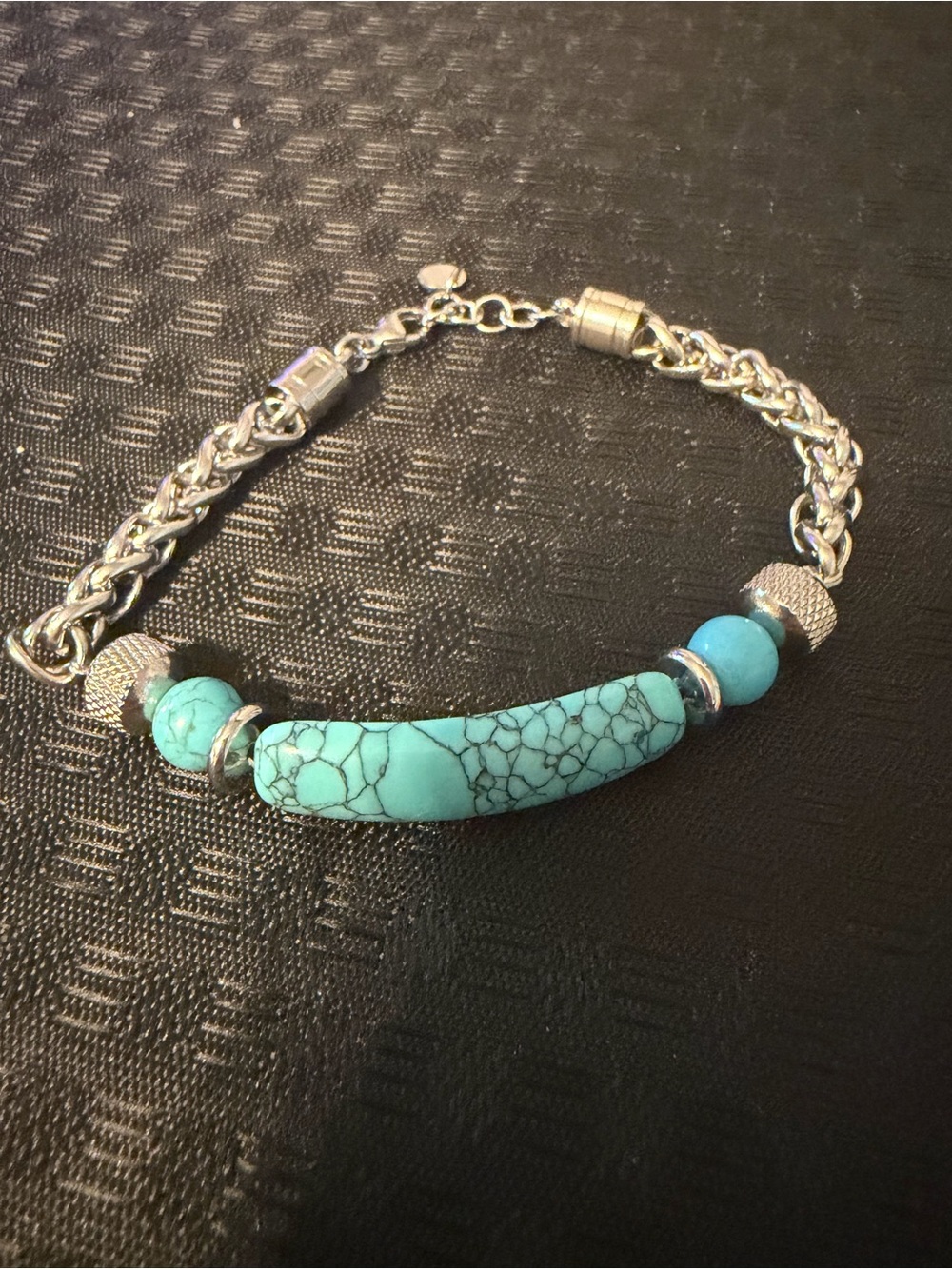 Faux Turquoise Stone Silver Chain Bracelet - Women Jewelry